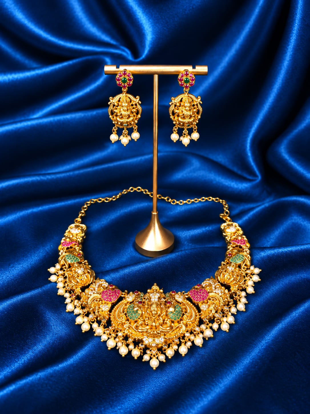 Gold-Plated Chandbali Long Haram Necklace Set with Matching Chandbali Earrings - Image 2